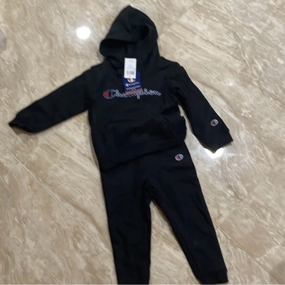 Champion NATURAL Boys' Essential Script Fleece Hoodie & Joggers,2 Pc Set， 4y Old - Picture 3 of 4